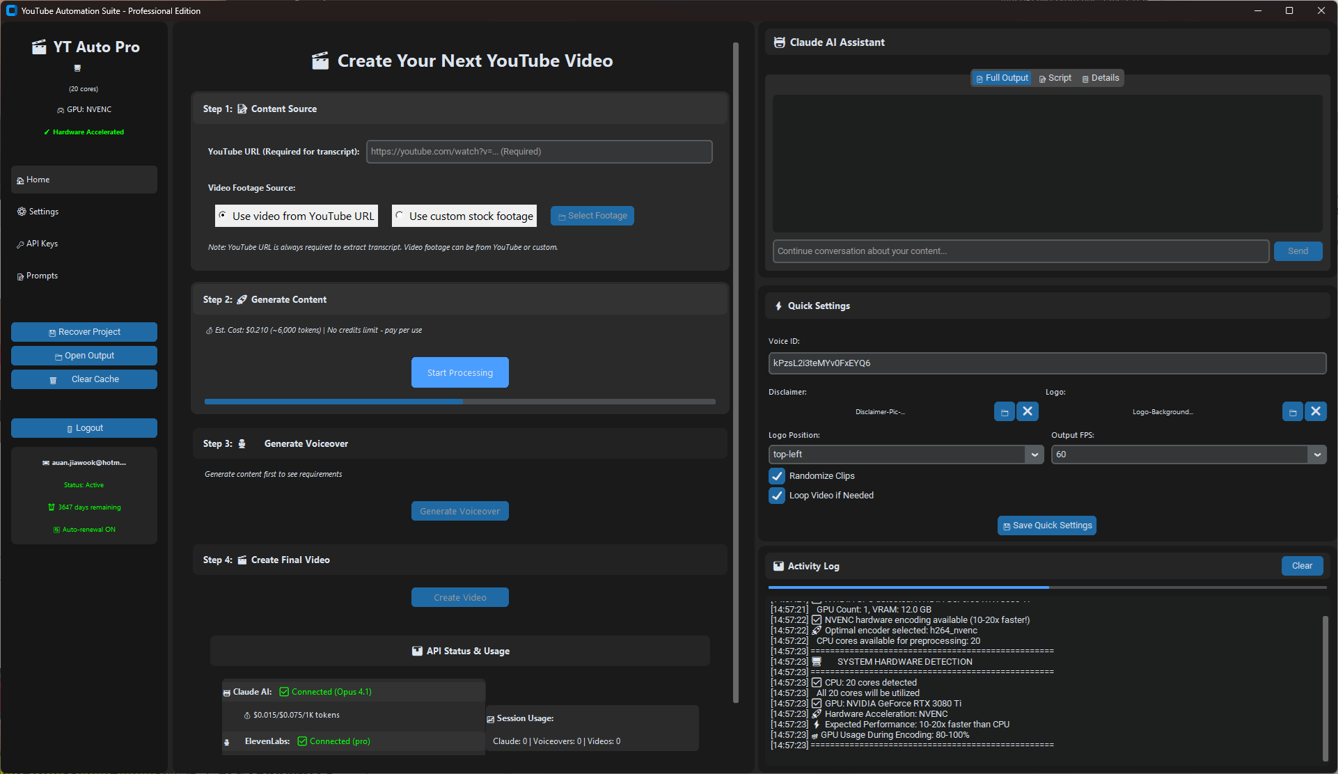YouTube Automation Pro Interface